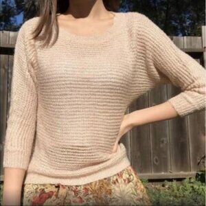 Ann Taylor Open knit sequined sweater in blush pink color, size M